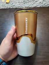 Starbucks Gold Wave Ceramic Double Wall Coffee Tumbler 12oz Christmas 2018 & Lid picture
