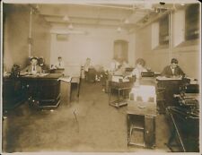 GA35 1920s Original Photo BASEMENT OFFICE WORKERS Secretaries Writers Typing picture