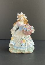 Vintage Lefton Girl w/ Flowers In Basket - Floral - Hand Painted Figurine KW1330 picture