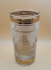 Vintage San Francisco Golden Gate Bridge & Trolley Frosted Glass w/Gold Accents picture