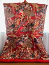 Japanese Uchikake Kimono Dress Jacket Phoenix Red Gold Embroidery Tapestry picture
