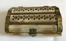 6 inch Vintage Hinged Trinket Jewelry Box Camel Bone Brass Metal Clasp picture