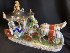Antique 18”  Large Dresden Meissen German Porcelain Horse Drawn Carriage Group picture