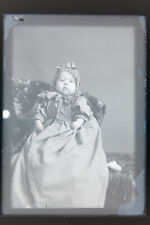Antique 5x7 Glass Plate Negative Baby In Fancy Dress E19 picture