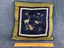 VTG Chinese EMBROIDERED Silk TAPESTRY Peacock BIRD Floral THROW Pillow Accent picture