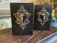 Lovely Pair Silver Initialed Bookends on Stone Slate Very Heavy  picture