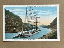 Panama Canal Vintage Postcard Culebra Cut Sailing Vessel Ship picture