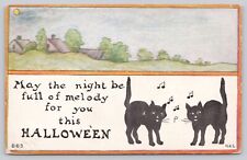 Postcard Halloween May the Night Be Full of Melody Black Cats Posted 1913 picture