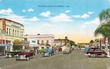 c1940s National City Street Scene Cars Stores CA Linen P86 picture