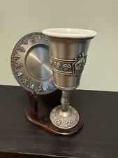 Vintage Jewish Pewter Kiddush Cup w/Plastic Protector, Tray w/ hardwood stand picture