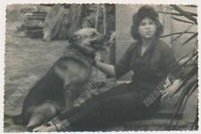 1959 Woman with Dog Lady Female Sit on Ground Canine Vintage Photo Original picture
