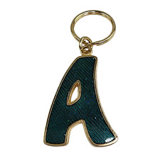 Green Enamel in Gold Tone Metal Monogram Initial Letter A Key Chain picture