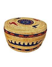 Makah / Nootka Lidded Basket Ducks Boats Native North American Indian Art picture