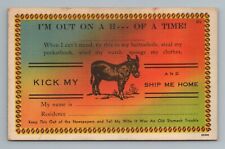 Donkey Jackass Kick My Ship Me Home Comic Humor Vintage Postcard picture