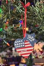 Vtg Commemorative 9/11/01 “Alice” Wooden American Flag Heart Christmas Ornament picture