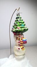 Christopher Radko Snowman Carring Christmas Tree Glass Chrismas Ornament 7.5” picture