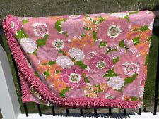 Vtg Bates Floral Fringe Flower Power Bedspread Pink Green Orange TWIN 77” x 104” picture