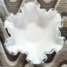Vintage Fenton Milk Glass Signed Candy Dish Trinket Dish W Scalloped Edges 6' picture