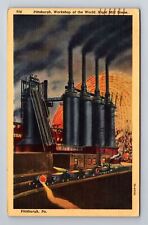 Pittsburgh, PA-Pennsylvania, Steel Workshop at Night, c1944, Vintage Postcard picture