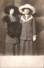 Postcard RPPC Real Photo Young Women Hat Signed Kingstrom Sisters AZO 1904-1918 picture