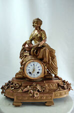 Romantic Solid Bronze French Clock Lady Writer picture