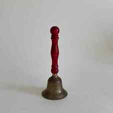 Vintage Brass Hand Bell w/ Red Wood Handle - 6