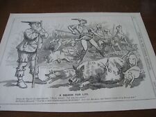 RARE 1888 Original POLITICAL CARTOON - WILD BOAR HUNT w HOUNDS Hound Dog HUNTING picture