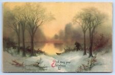 Christmas Greetings Postcard Glad May Your Christmas Be Snow Scene Wolf Adv Co picture