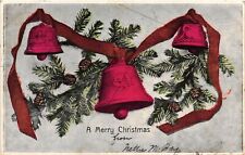 Vintage Postcard- Red bells, A Merry Christmas Early 1900s picture