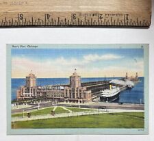 Navy Pier Chicago Linen Postcard Vintage Ship & Towers 1940s Collectible picture