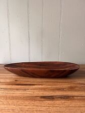 Vintage Dark Wood Handmade Oblong Fruit Bowl picture