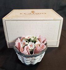 Vintage LLadro Porcelain Bouquet of Flowers Basket & Lace 3 /2