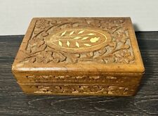 Vintage - Hand Carved - Teak Wooden Jewelry/Trinket Box - Made in India picture