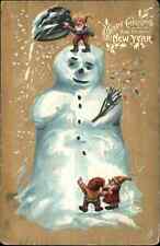 1909 Christmas Fantasy PC Gnomes Elves Climbing Snowman picture