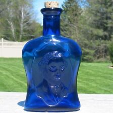 Vtg Cobalt Blue Glass Bottle Cork Made in Japan Abraham Lincoln Man Like Image picture