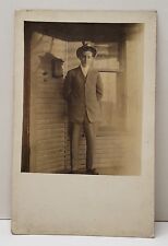 Chicago Illinois RPPC Young Man on Porch Signed Leach S. Keeler Ave Postcard B13 picture