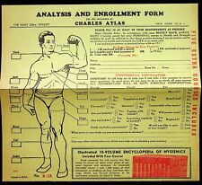 Charles Atlas 1950s Analysis & Enrollment Form Body Building Measurements picture