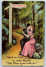 Waterloo Iowa Postcard Much Too Busy To Write Beyond Couple Kissing Scene 1909 picture