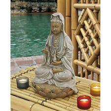 Quan Yin Buddha Sitting on a Lotus Statue, Guanyin, Kwan, Asian Bodhisattva Deco picture