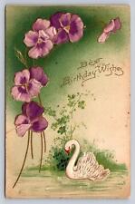 Handpainted Embossed PC 1908 Swan Lake Purple Flowers Gold Accent Green Brushed picture