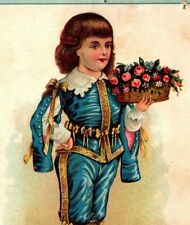 C.1880/90s IP Farnum Shoe Co. Adorable Boy Colonial Flower Victorian Trade Card picture
