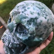 3.12 lb Natural water plant agate quartz carved crystal skull reiki healing picture