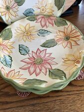 Longaberger Pottery Sunflower Luncheon Plates Set of 4 Floral Garden~FREE SHIP picture