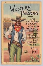 Postcard Gun Fighter Sheriff Western Philosophy c1930 picture