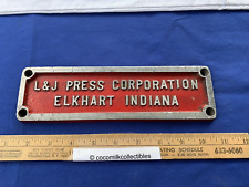 Vintage Aluminum Manufacturing Plate L & J Press Corp Elkhart IN Indiana Metal picture