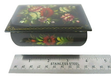 Black Lacquer Hand Painted Trinket Box with Lid Artist Signed Russia #3750 picture