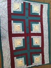 Handmade Vintage Quilt Patchwork Yarn Tied Floral 62x48 Cottage Granny Core picture