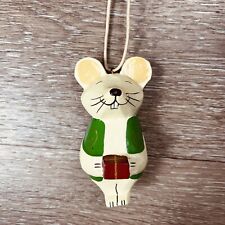 Vintage Wooden Mouse Christmas Single Ornament Hand Carved Painted picture