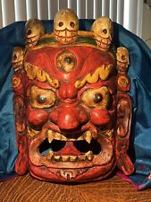 Large Vtg Carved Wood Mask The Tibetian God ‘MAHAKALA’ Protective Demon Spirit picture