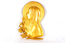 Vintage Virgin Mary Cast Brass Embossed Religious Wall Hanging Plaque USA picture